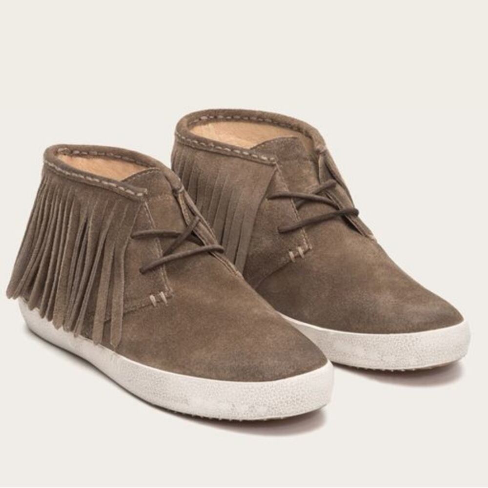 Frye Dylan Fringed Moccasin Sneakers Boho Festival Comfort Hippie Tan‎ Size 8.5